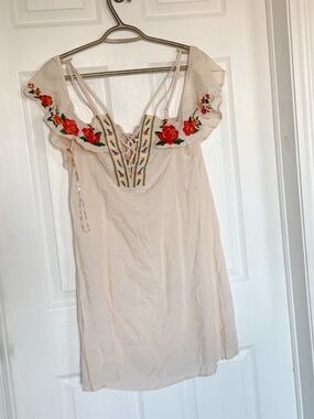 Flying Tomato Cream Dress with Red Floral Accent